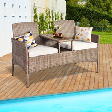 Load image into Gallery viewer, Outdoor Garden Furniture 2-Seater Rattan Chair Middle Tea Table Padded Cushions