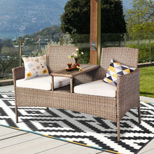 Load image into Gallery viewer, Outdoor Garden Furniture 2-Seater Rattan Chair Middle Tea Table Padded Cushions