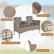 Load image into Gallery viewer, Outdoor Garden Furniture 2-Seater Rattan Chair Middle Tea Table Padded Cushions