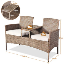 Load image into Gallery viewer, Outdoor Garden Furniture 2-Seater Rattan Chair Middle Tea Table Padded Cushions