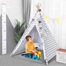 Load image into Gallery viewer, Kids Teepee Tent With Floor Mat Cotton Canvas Indian Indoor Outdoor Play House