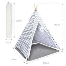 Load image into Gallery viewer, Kids Teepee Tent With Floor Mat Cotton Canvas Indian Indoor Outdoor Play House