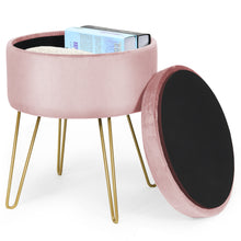 Load image into Gallery viewer, COSTWAY Velvet Round Footstool, Upholstered Dressing Table Stool with Metal Legs, Home Bedroom Livin