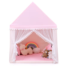 Load image into Gallery viewer, Kids Play Tent Wood Frame Large Playhouse Castle Fairy Tents With Mat Pink