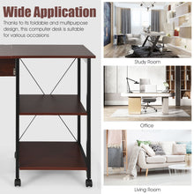 Load image into Gallery viewer, Folding Computer Desk 2-In-1 Mobile PC Laptop Table w/Storage Shelves Wheels