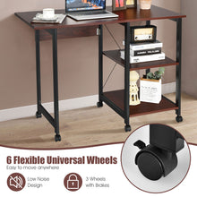 Load image into Gallery viewer, Folding Computer Desk 2-In-1 Mobile PC Laptop Table w/Storage Shelves Wheels
