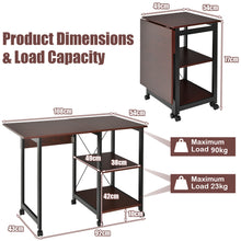 Load image into Gallery viewer, Folding Computer Desk 2-In-1 Mobile PC Laptop Table w/Storage Shelves Wheels