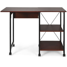 Load image into Gallery viewer, Folding Computer Desk 2-In-1 Mobile PC Laptop Table w/Storage Shelves Wheels