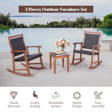 Load image into Gallery viewer, 3 Pieces Patio Rocking Chair Set Acacia Wood Rocker with Side Table Outdoor Rocking Chairs with Wicker Rattan Seat & Backrest