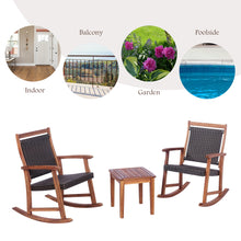 Load image into Gallery viewer, 3 Pieces Patio Rocking Chair Set Acacia Wood Rocker with Side Table Outdoor Rocking Chairs with Wicker Rattan Seat & Backrest