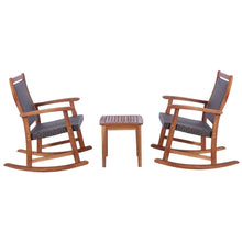Load image into Gallery viewer, 3 Pieces Patio Rocking Chair Set Acacia Wood Rocker with Side Table Outdoor Rocking Chairs with Wicker Rattan Seat & Backrest