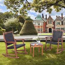 Load image into Gallery viewer, 3 Pieces Patio Rocking Chair Set Acacia Wood Rocker with Side Table Outdoor Rocking Chairs with Wicker Rattan Seat & Backrest