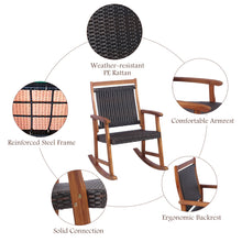 Load image into Gallery viewer, 3 Pieces Patio Rocking Chair Set Acacia Wood Rocker with Side Table Outdoor Rocking Chairs with Wicker Rattan Seat & Backrest