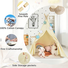 Load image into Gallery viewer, Kids Teepee Tent 100% Cotton Canvas Children Play Tents Side Storage and Window