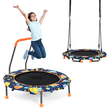 Load image into Gallery viewer, Convertible Swing & Trampoline Set Toddler Fitness Rebounder W/ Upholstered Handrail & 5 Steel Legs
