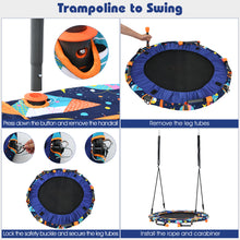 Load image into Gallery viewer, Convertible Swing & Trampoline Set Toddler Fitness Rebounder W/ Upholstered Handrail & 5 Steel Legs