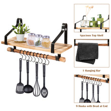 Load image into Gallery viewer, Wall-Mounted Floating Shelves Wood Storage Display Rack Hanging Shelf w/ Hooks