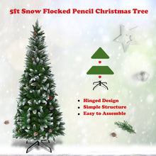 Load image into Gallery viewer, 5FT Snow Flocked Pencil Christmas Tree Artificial Xmas Tree Home Decoration