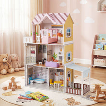 Load image into Gallery viewer, 120CM Wooden Dollhouse with 16 Furniture Accessories for Kids Ages 3+
