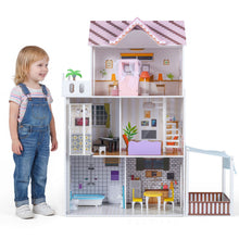 Load image into Gallery viewer, 120CM Wooden Dollhouse with 16 Furniture Accessories for Kids Ages 3+
