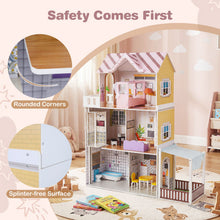 Load image into Gallery viewer, 120CM Wooden Dollhouse with 16 Furniture Accessories for Kids Ages 3+

