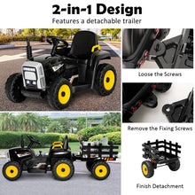 Load image into Gallery viewer, 12V Kids Ride On Tractor with Trailer Music and LED Lights

