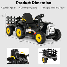 Load image into Gallery viewer, 12V Kids Ride On Tractor with Trailer Music and LED Lights

