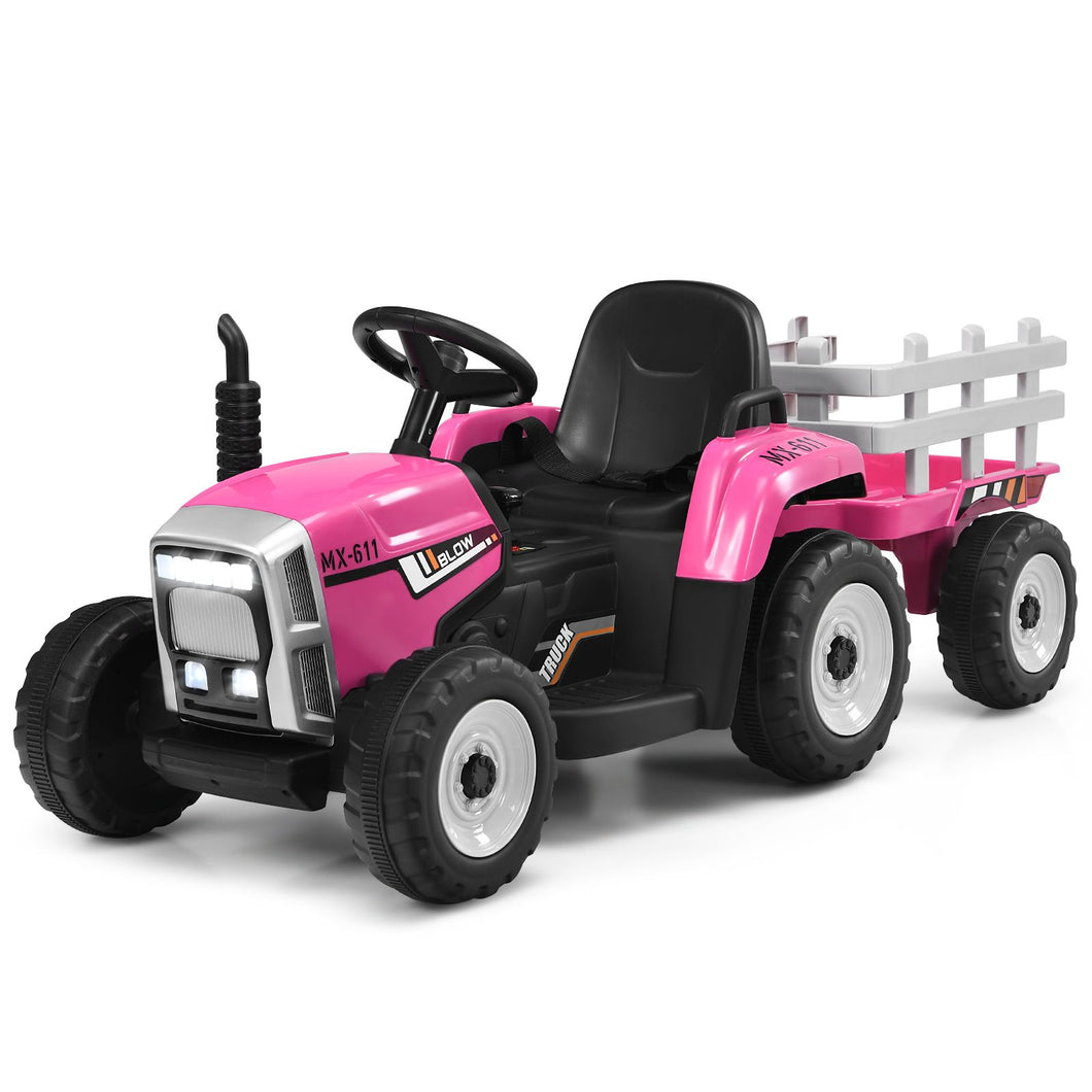 12V Kids Ride On Tractor with Trailer Music and LED Lights