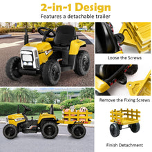 Load image into Gallery viewer, 12V Kids Ride On Tractor with Trailer Music and LED Lights
