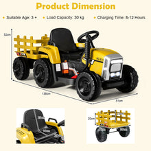 Load image into Gallery viewer, 12V Kids Ride On Tractor with Trailer Music and LED Lights
