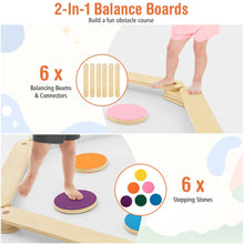 Load image into Gallery viewer, 12 Pcs Kids Wooden Balance Beam with Colorful Steeping Stones
