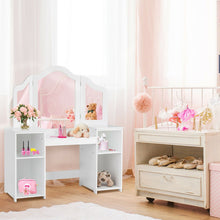 Load image into Gallery viewer, Kids Dressing Table with Foldable and Removable Mirror and Storage Shelf
