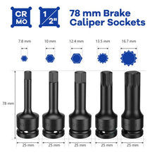 Load image into Gallery viewer, 16pcs Impact Brake Caliper Socket Set with Engines and Hubs of Most Car Brands
