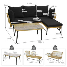 Load image into Gallery viewer, Outdoor Wicker Furniture Set 3-PieceLoveseat Patio Sofa with Cushions &amp; Table
