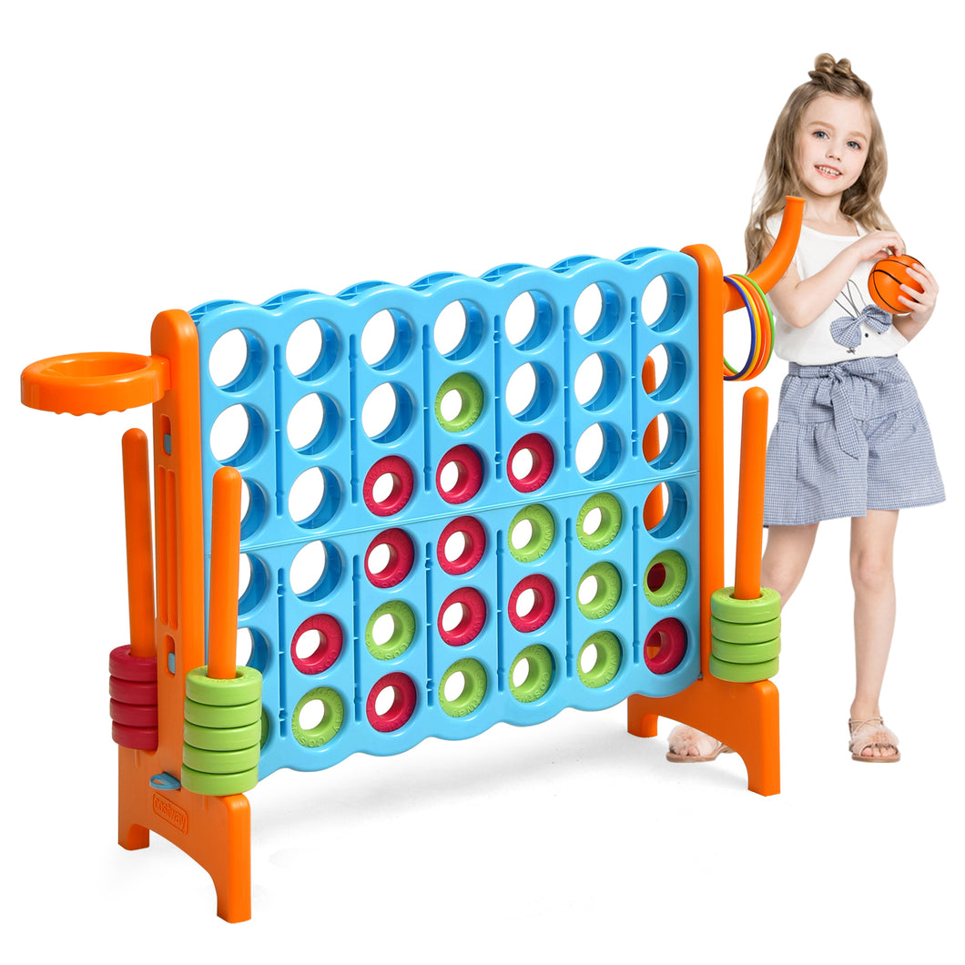 Giant 4 in a Row Game Jumbo Connect 4 Garden Games w/42 Rings Basketball Hoop