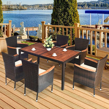 Load image into Gallery viewer, 7 PCS Patio Dining Set Stackable Wicker Conversation Set 6 Chairs with Table
