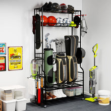 Load image into Gallery viewer, 3 Golf Bags Storage Garage Organizer with Wheels 4 Hooks
