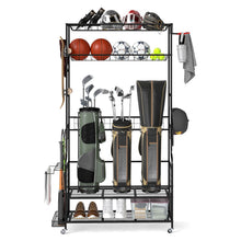 Load image into Gallery viewer, 3 Golf Bags Storage Garage Organizer with Wheels 4 Hooks
