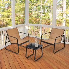 Load image into Gallery viewer, 3 Pieces Patio Conversation Set with Breathable Fabric and Tempered Glass Tabletop
