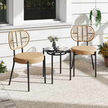 Load image into Gallery viewer, 3 Pieces PE Wicker Outdoor Bistro Set Patio Conversation Set with Tempered Glass Coffee Table and Rattan Chairs
