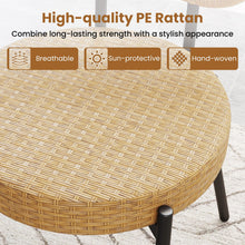 Load image into Gallery viewer, 3 Pieces PE Wicker Outdoor Bistro Set Patio Conversation Set with Tempered Glass Coffee Table and Rattan Chairs
