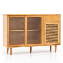 Load image into Gallery viewer, Bamboo Buffet Cabinet with Tempered Glass Sliding Doors and Drawer
