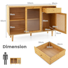 Load image into Gallery viewer, Bamboo Buffet Cabinet with Tempered Glass Sliding Doors and Drawer
