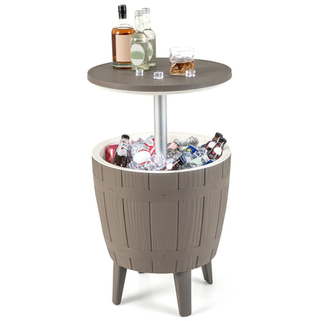 Outdoor Cooler Side Table with Telescopic Tabletop for Beer & Wine