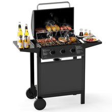 Load image into Gallery viewer, 3-Burner Propane Gas Grill 24,000 BTU Portable with Lid and Side Tables
