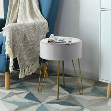 Load image into Gallery viewer, Round Velvet Stool with Hairpin Legs
