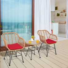 Load image into Gallery viewer, 3 Pieces Patio Bistro Set Outdoor PE Rattan Armchairs w/Tempered Glass Table
