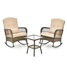 Load image into Gallery viewer, 3 Piece Outdoor Rocking Chair Set with Cozy Cushions and Pillow
