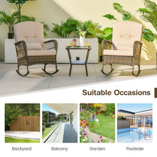 Load image into Gallery viewer, 3 Piece Outdoor Rocking Chair Set with Cozy Cushions and Pillow
