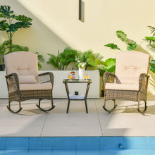 Load image into Gallery viewer, 3 Piece Outdoor Rocking Chair Set with Cozy Cushions and Pillow
